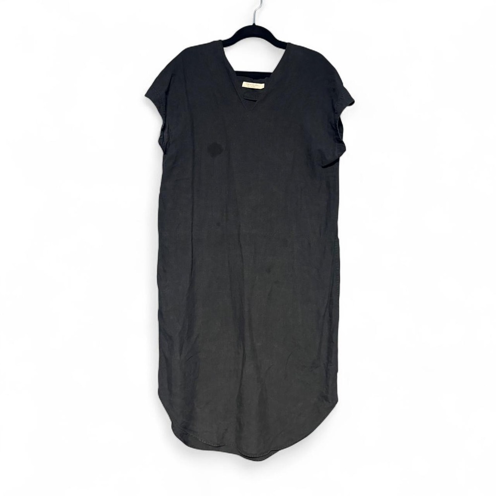 7115 by Szeki New York Linen Dress Women's Size Small V Neck Maxi Gray Black